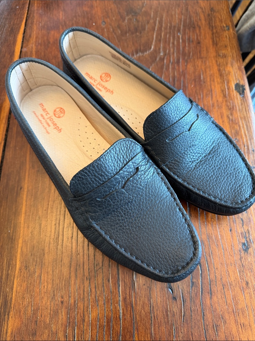 Marc Joseph Black Pebble Leather Penny Loafers